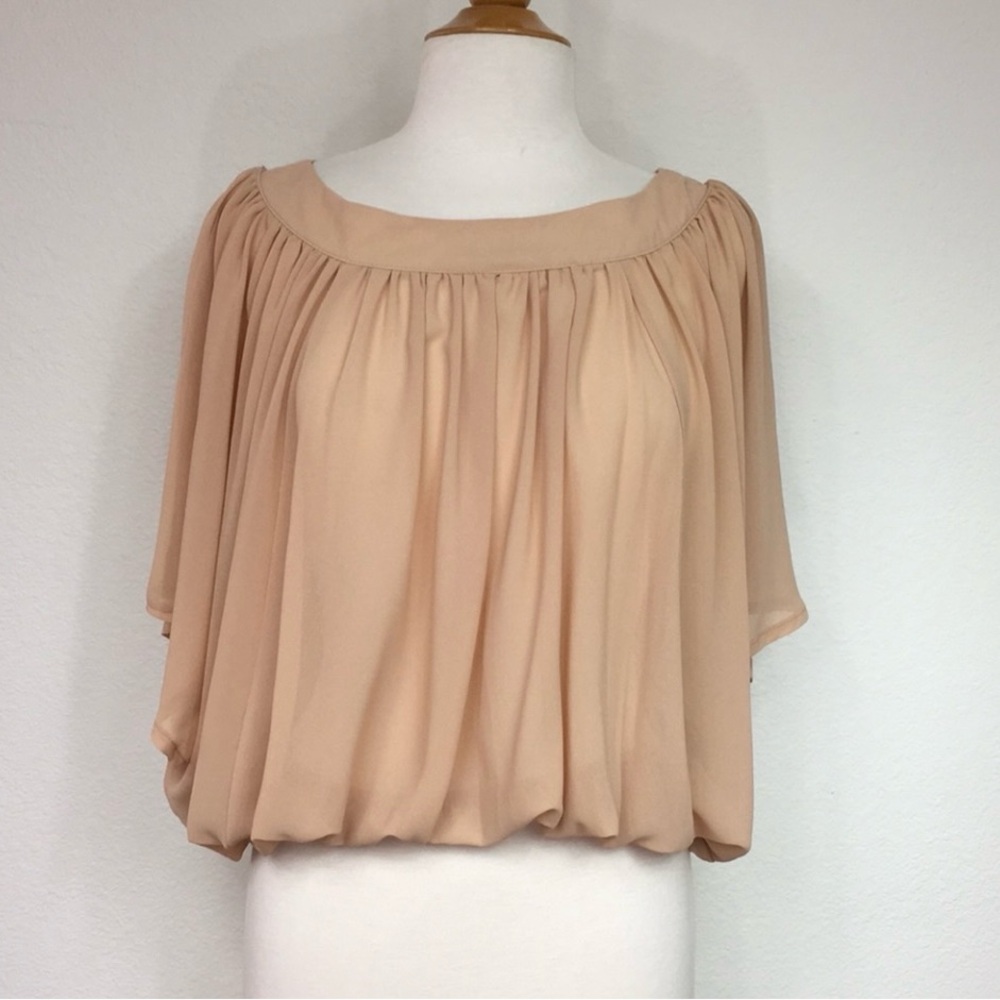 NWT New Login Nude Sheer Kimono Bubble Hem Blouse Top Size Medium Girly Classic
